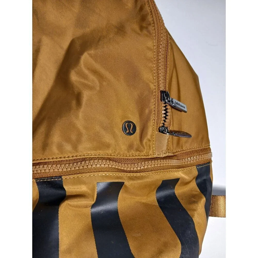 Lululemon All City Pack Backpack Brown Black Striped Nylon Bag Logo Adjustable S